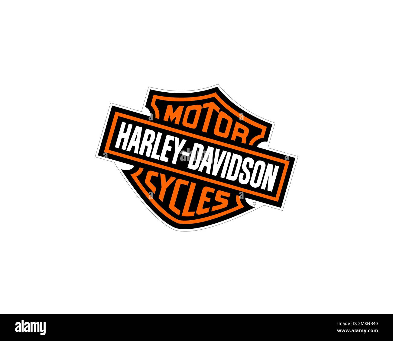 Harley Davidson, gedrehtes Logo, weißer Hintergrund B Stockfoto