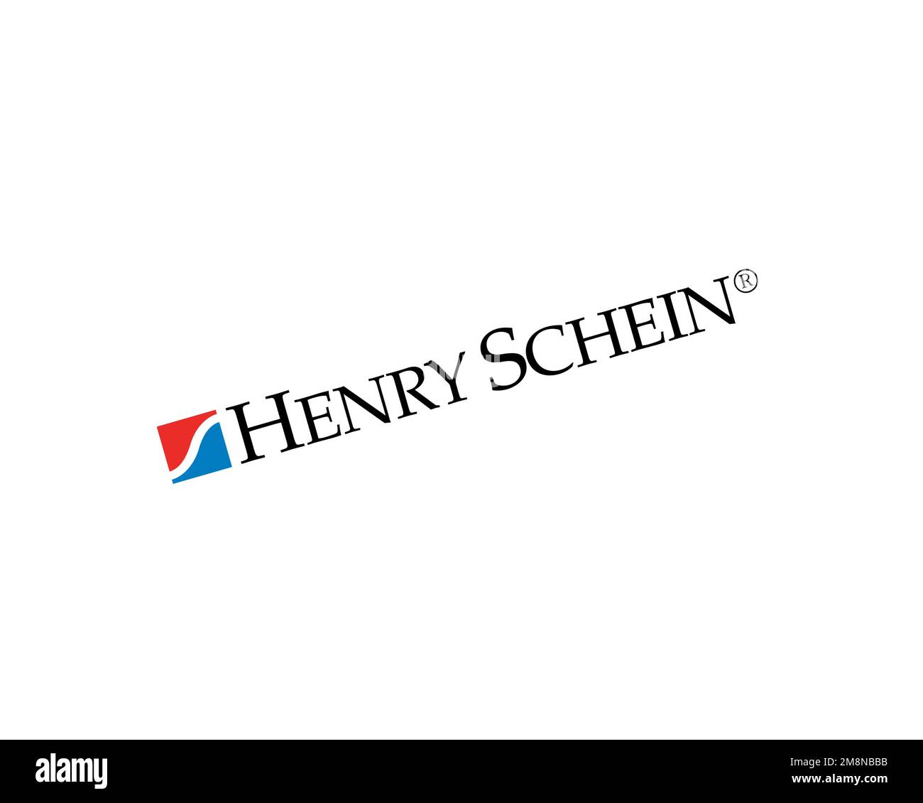 Henry Schein, gedrehtes Logo, weißer Hintergrund Stockfoto