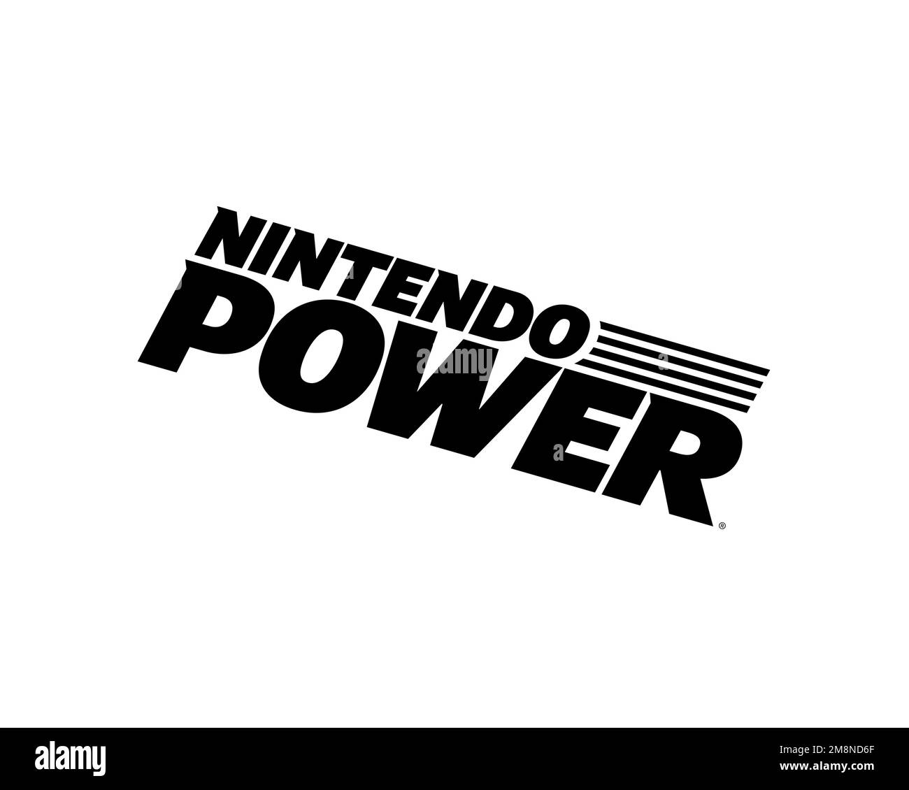 Nintendo Power, gedrehtes Logo, weißer Hintergrund B Stockfoto