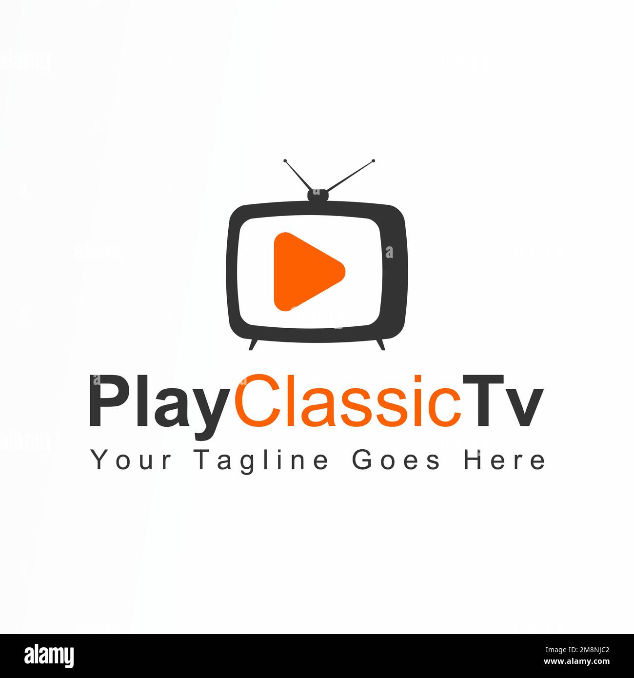 Klassischer Fernseher und Play Icon Grafik Symbol Logo Design abstraktes Konzept Vektormaterial. Identitäten im Zusammenhang mit der Übertragung oder dem Video Stock Vektor