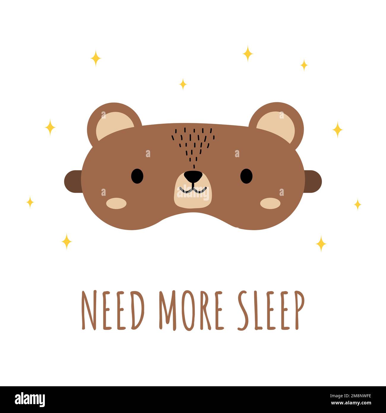 Schlafmaske mit süßem Bär. Augenschutzzubehör mit Tier. Nachtwäsche zum Schlafen, Träumen und Entspannen. Ich brauche mehr Schlaf. Lustiger Pyjama Stock Vektor