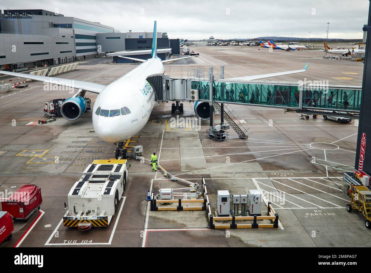 Flughafen Manchester Aer Lingus Airbus A330-300named St Patrick Stockfoto