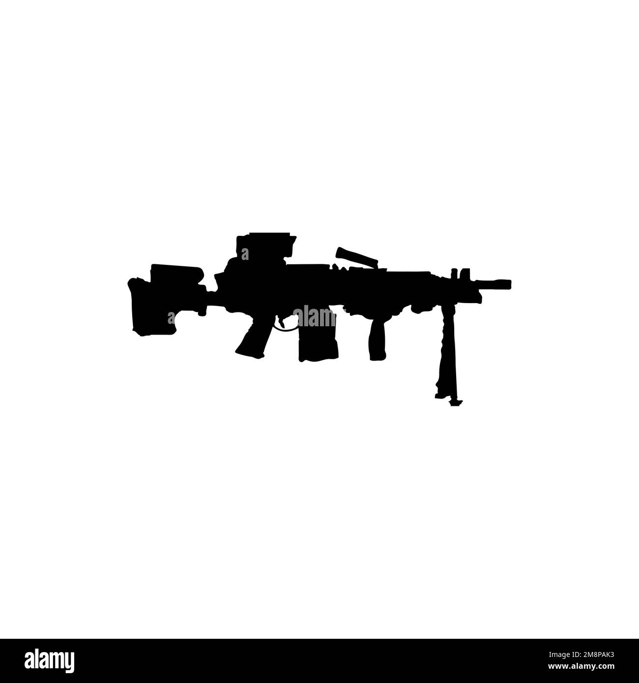 Maschinengewehrsymbol. Einfaches Hintergrundsymbol für kein Kriegsposter. Maschinengewehrmarke Logo Designelement. Maschinengewehr-T-Shirt-Druck. Stock Vektor