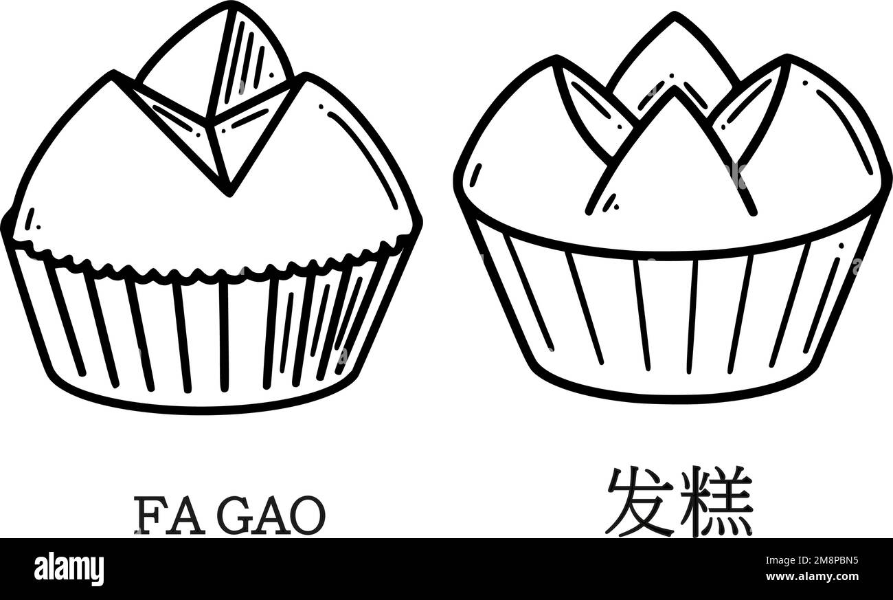 Fa gao, Übersetzung aus chinesischer Glückskuchen-Vektordarstellung. Chinesisches Neujahrsdessert im Doodle-Stil. Stock Vektor