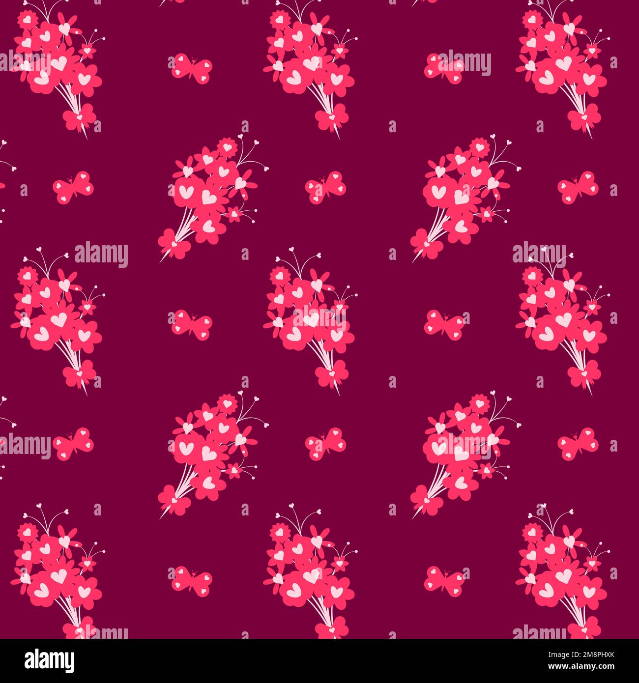 Blumenmuster mit Blumen, Herzen und Blättern. Blumenhintergrund. Vektordarstellung Stock Vektor