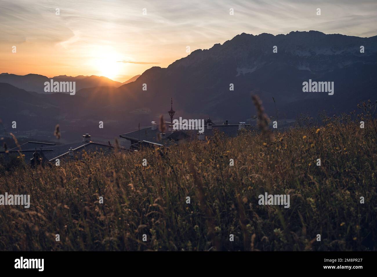 Sonnenuntergang über Brenneralm, Tirol, Österreich Stockfoto