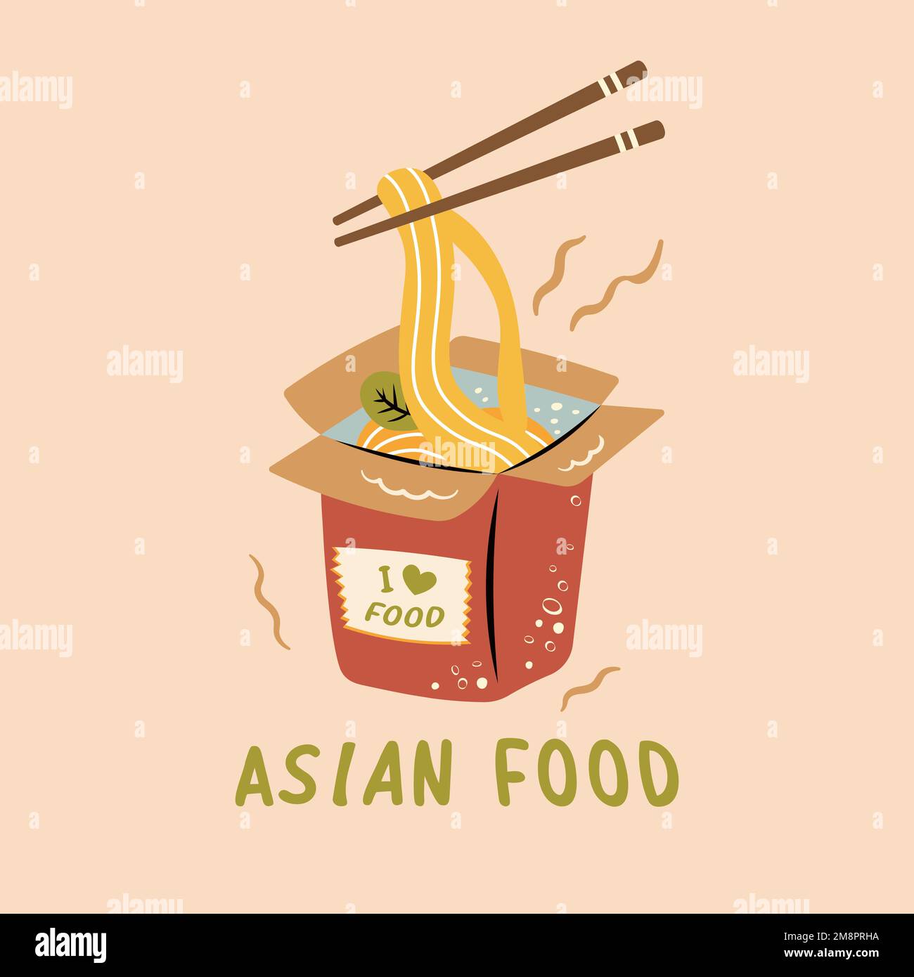 Nudeln zum Mitnehmen asiatischer Nahrungsmittel-Vektor in der Illustration Stock Vektor