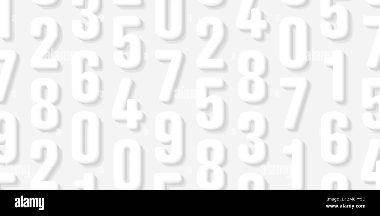 Weißes Muster mit weißen 3D Ziffern, hell und dunkel, Buchstaben bilden eine Textur, Hintergrund als Hintergrundbild Stock Vektor