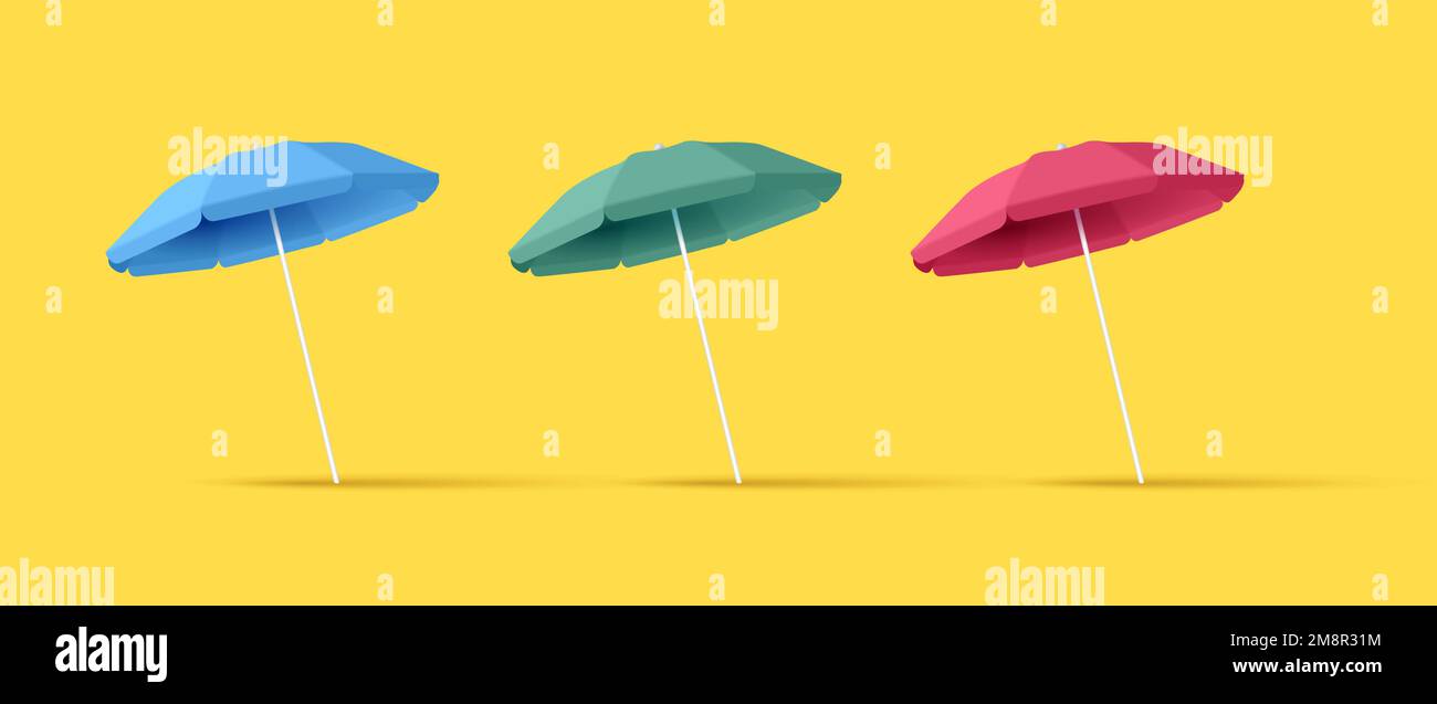 3D Abbildung eines Sonnenschirms in drei Farben: Blau, Rot und Grün Stock Vektor