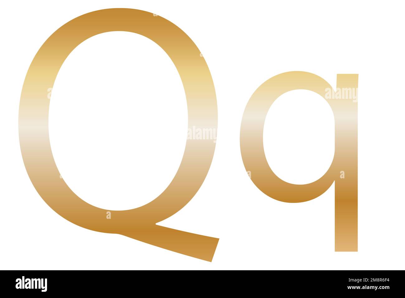 Buchstabe Q. goldene Farbe mit einem Verlauf. Klassische Schriftart. Isoliert auf weißem Hintergrund. Stockfoto