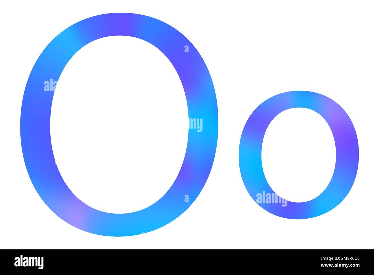 Buchstabe O. Blaue Farbe mit Verlauf. Klassische Schriftart. Isoliert auf weißem Hintergrund. Stockfoto