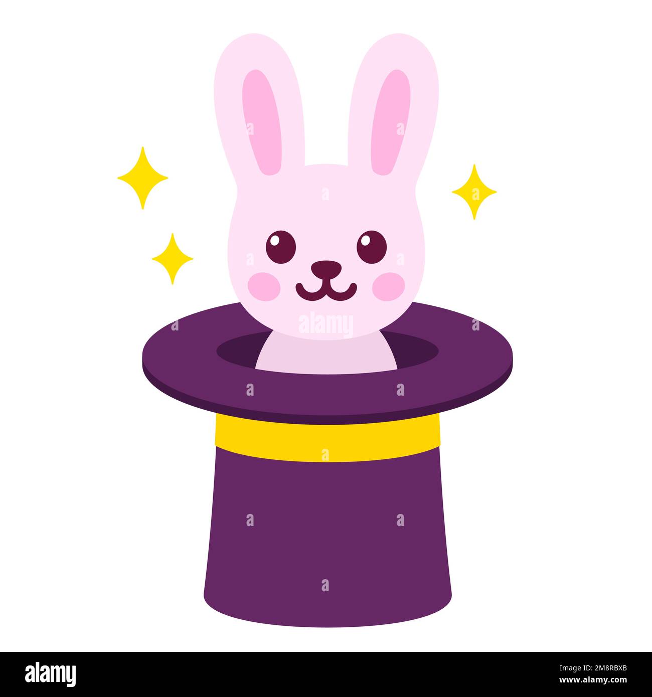 Kaninchen in Zauberhut, Zaubertrick Illustration. Süßes Häschen in einem Zylinder, isolierte Cartoon-Vektorzeichnung. Stock Vektor