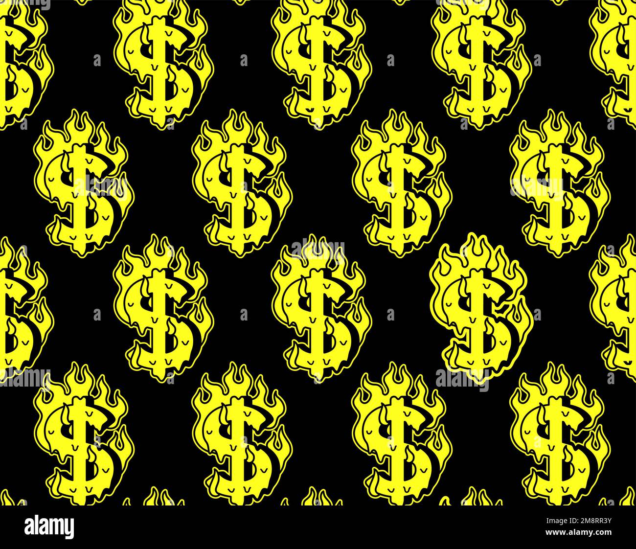 Dollar-Symbol brennen im Feuer nahtlose Muster .Vektor Cartoon Grafik Illustration Tapete Hintergrund Design.Dollar, Geld zu verbrennen, Feuer drucken nahtlose Muster Stock Vektor