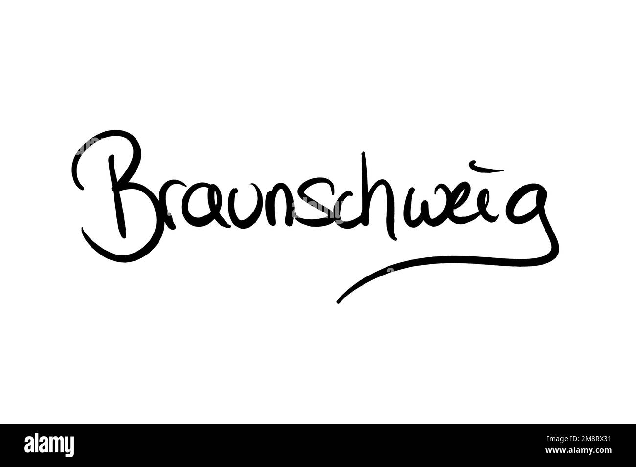 Name der Stadt, handgeschrieben schwarz auf weiß Stockfoto