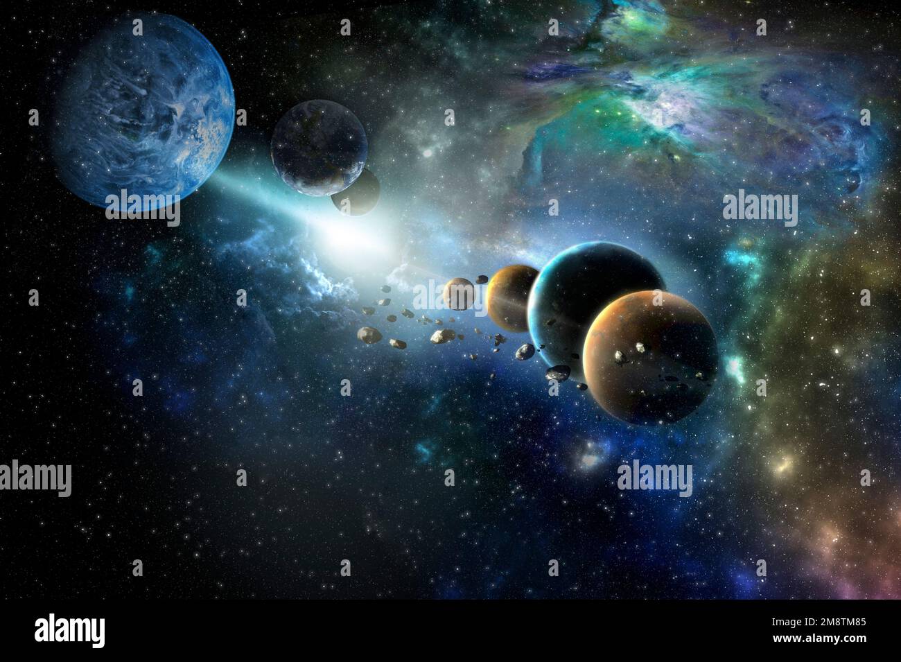 Planeten in der Zeile Solar System in der bunten starry Universe mit Copy space-Elemente dieses Bild von der NASA eingerichtet Stockfoto