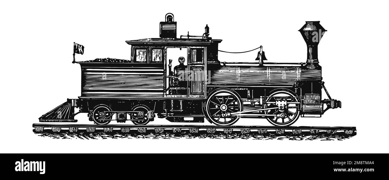Frühe Dampflokomotiven, alte Illustration Stockfoto