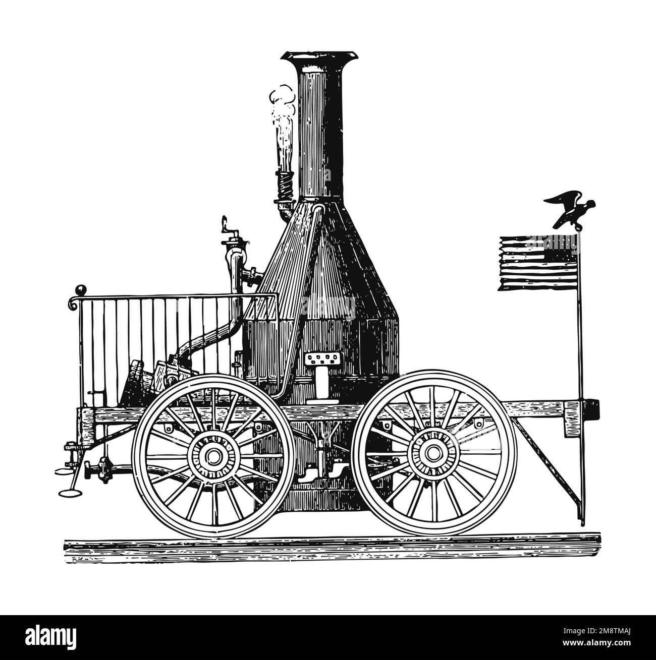 Frühe Dampflokomotiven, alte Illustration Stockfoto