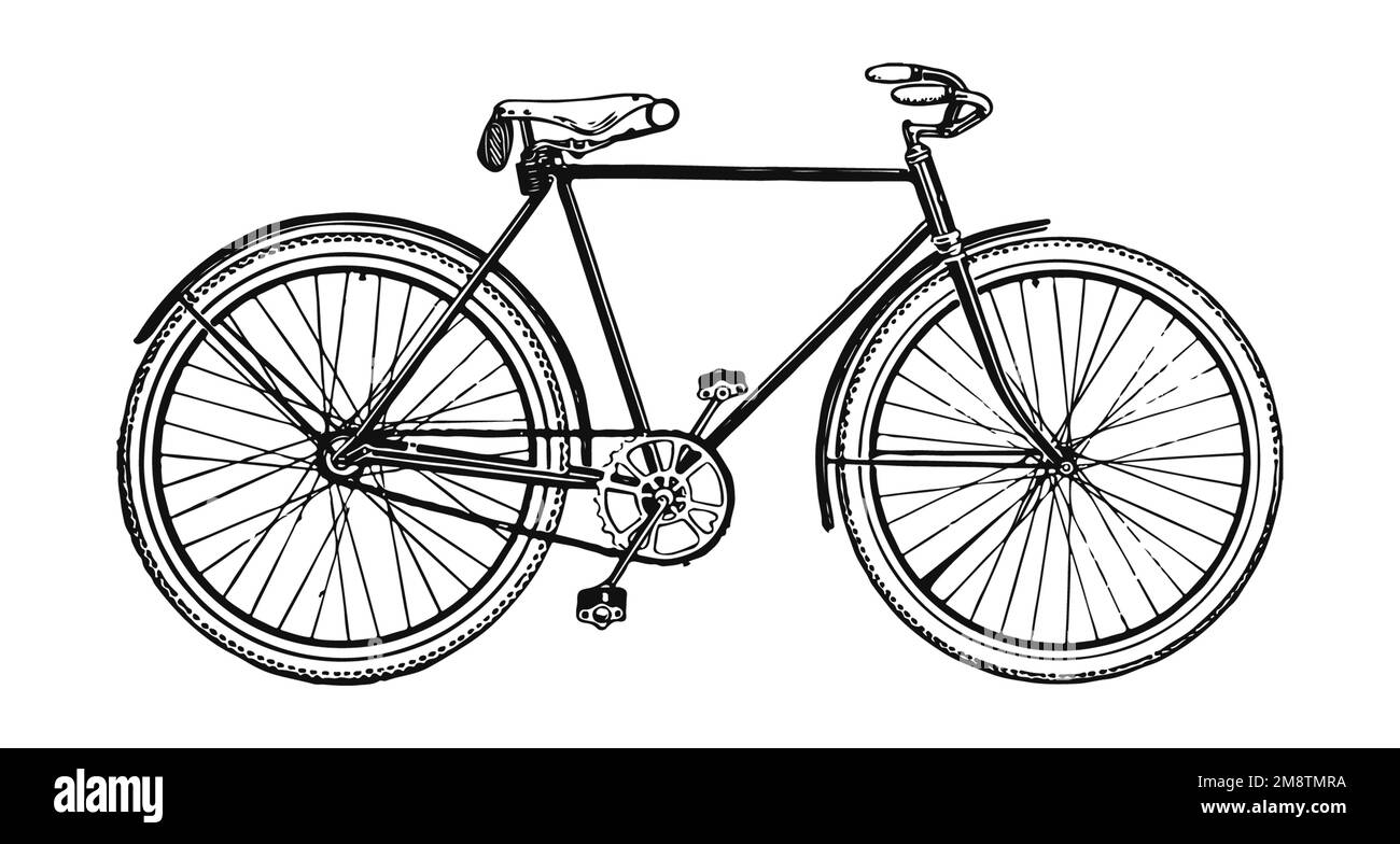 Alte Fahrradzeichnung, Gravur aus dem XIX. Jahrhundert Stockfoto