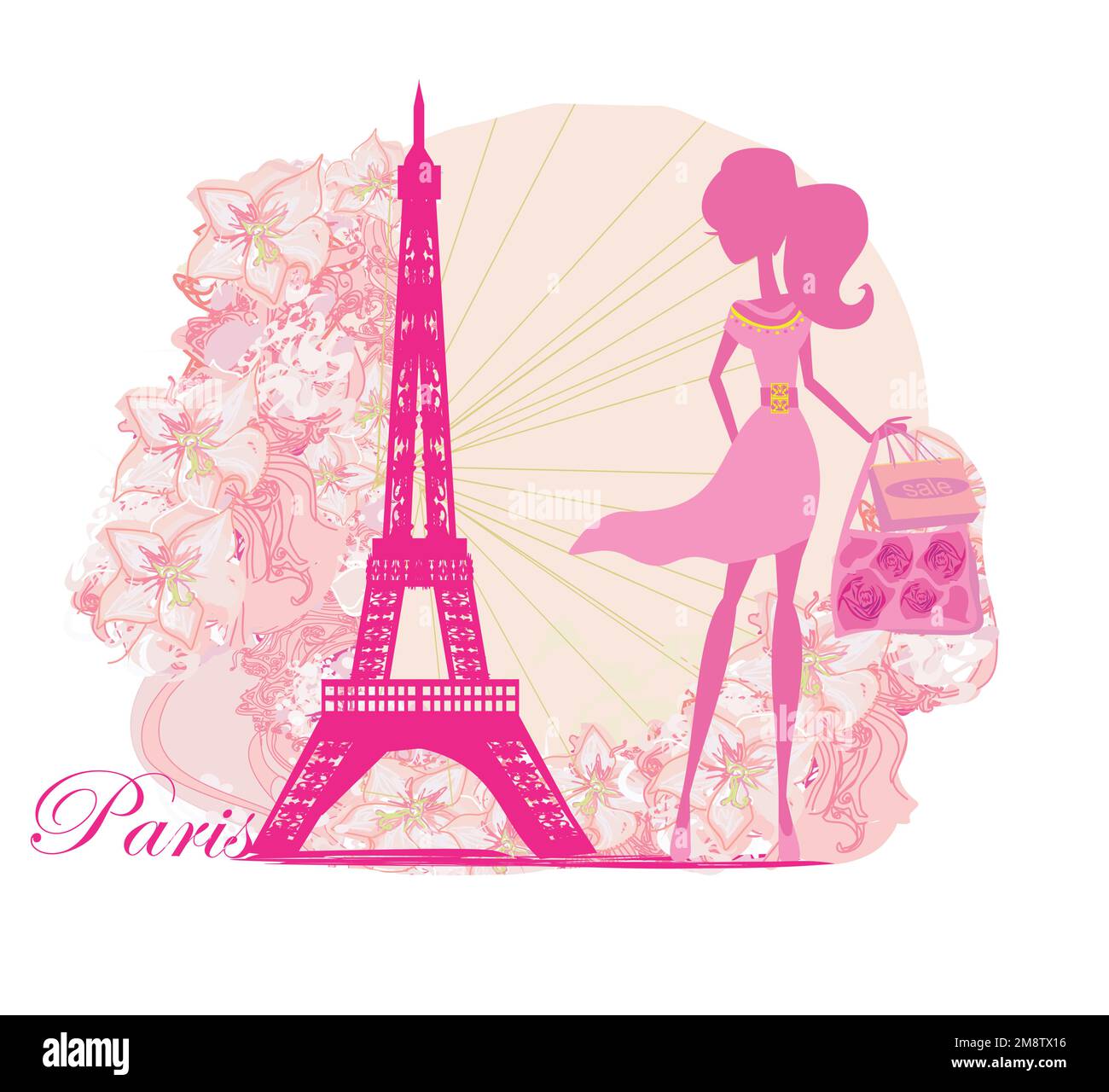 Damen Shopping in Paris - dekoratives Banner mit Blumenmuster Stock Vektor