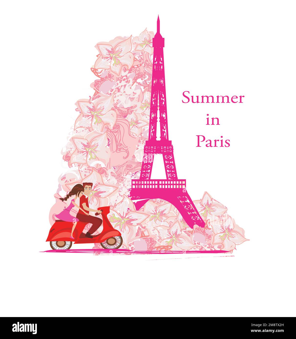 Dekoratives Banner mit Blumenmuster - Paar auf Urlaub in Paris Stock Vektor