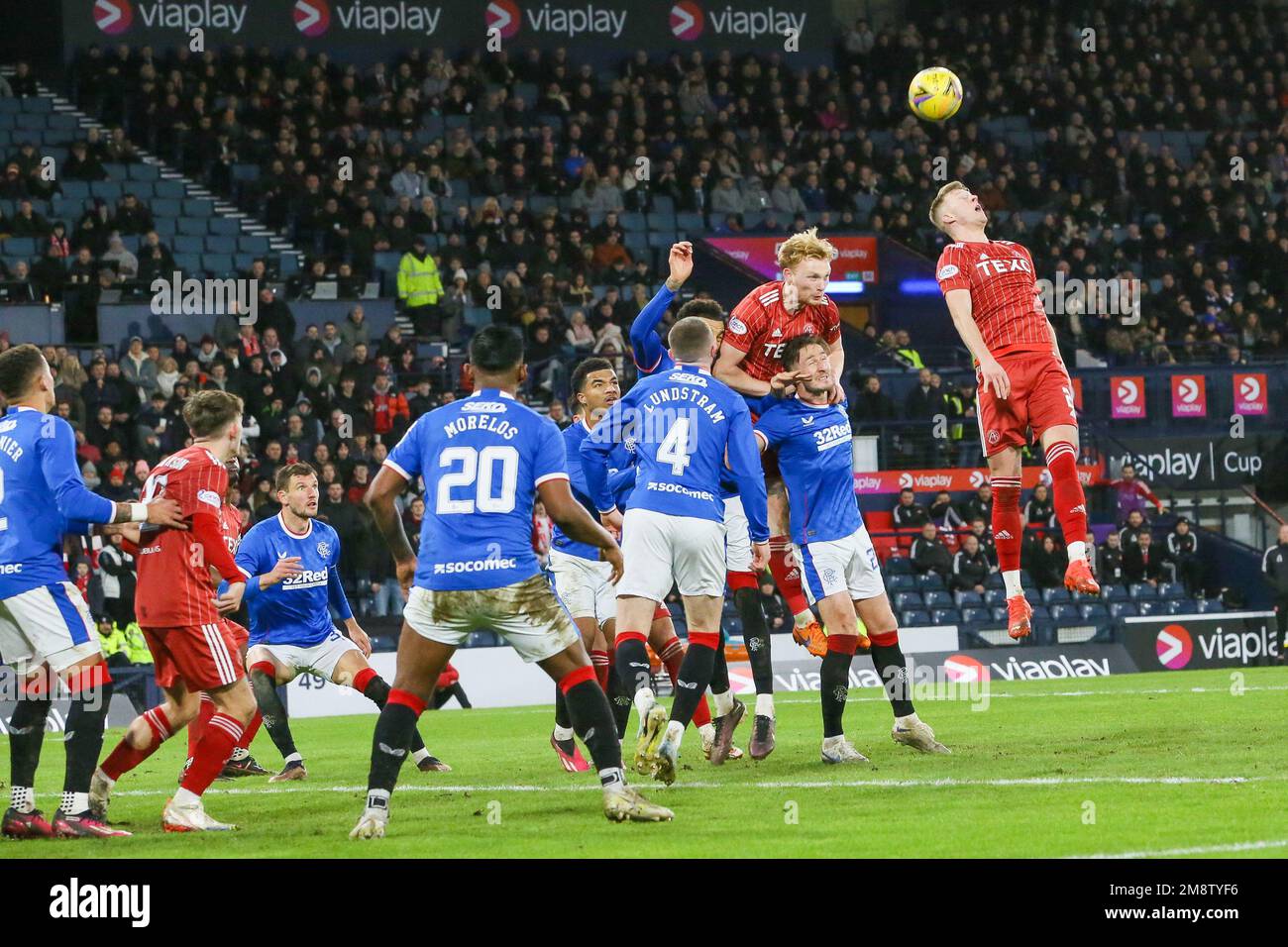 Glasgow, Großbritannien. 15. Januar 2023. Das zweite Halbfinale des Scottish League Cup (Viaplay Cup) zwischen Rangers und Aberdeen fand in Hampden Park, Glasgow, Schottland, Großbritannien, statt. Der Gewinner dieses Spiels spielt am 26. Februar Celtic im Finale. Wird auch in Hampden gespielt. Kredit: Findlay/Alamy Live News Stockfoto