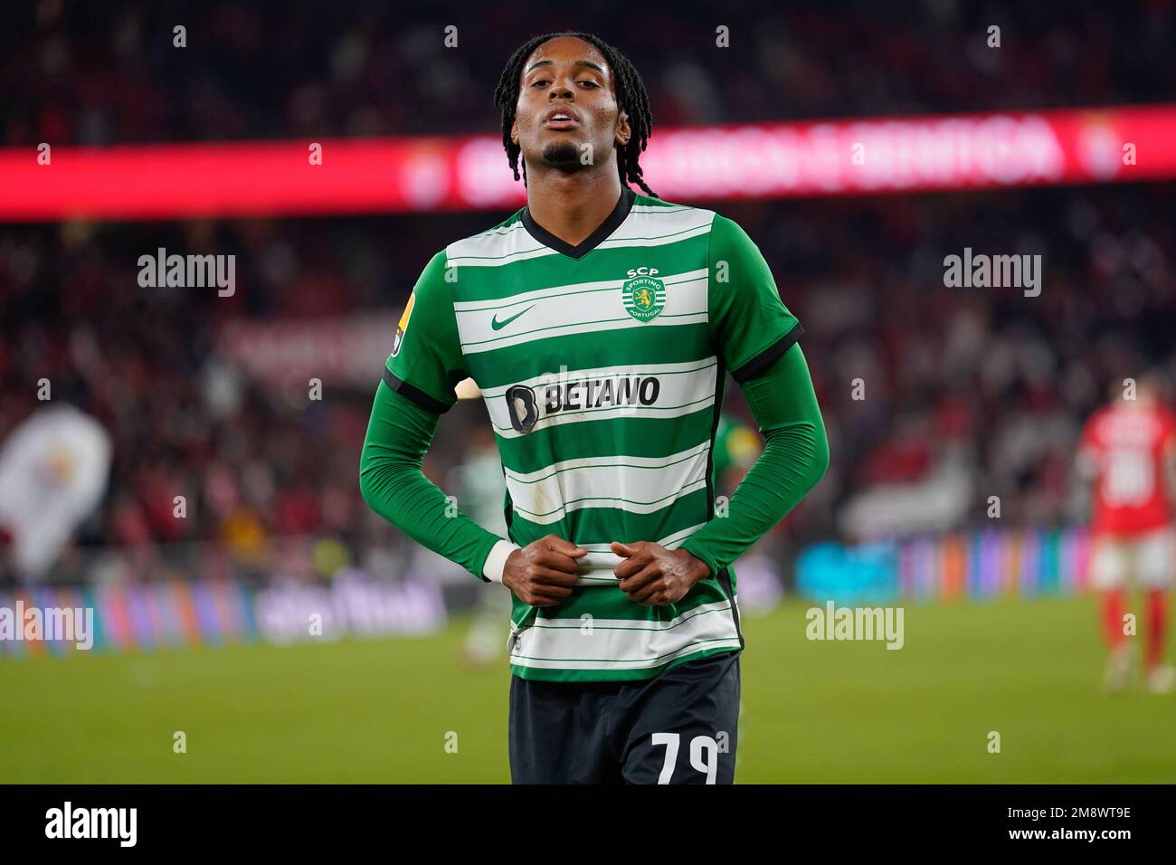 Lissabon, Portugal. 15. Januar 2023. Youssef Chermiti von Sporting in Action während des Fußballspiels Liga Portugal BWIN zwischen SL Benfica und Sporting CP bei Estadio da Luz. Endstand: SL Benfica 2:2 Sporting CP Credit: SOPA Images Limited/Alamy Live News Stockfoto