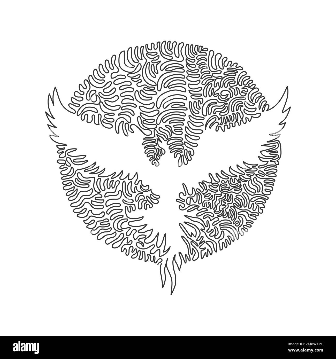Eine lockige Zeichnung mit einer Linie der süßen fliegenden abstrakten kunst von phoenix. Durchgehende Linienzeichnung grafischer Entwurfsvektordarstellung eines Vogel der Unsterblichkeit Stock Vektor