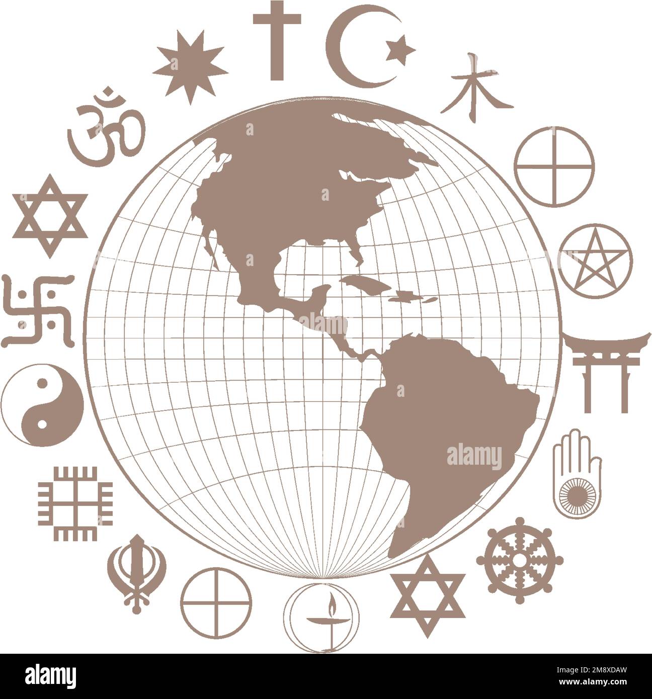 Religiöse Symbole rund um den Planeten Erde Illustration Stock Vektor