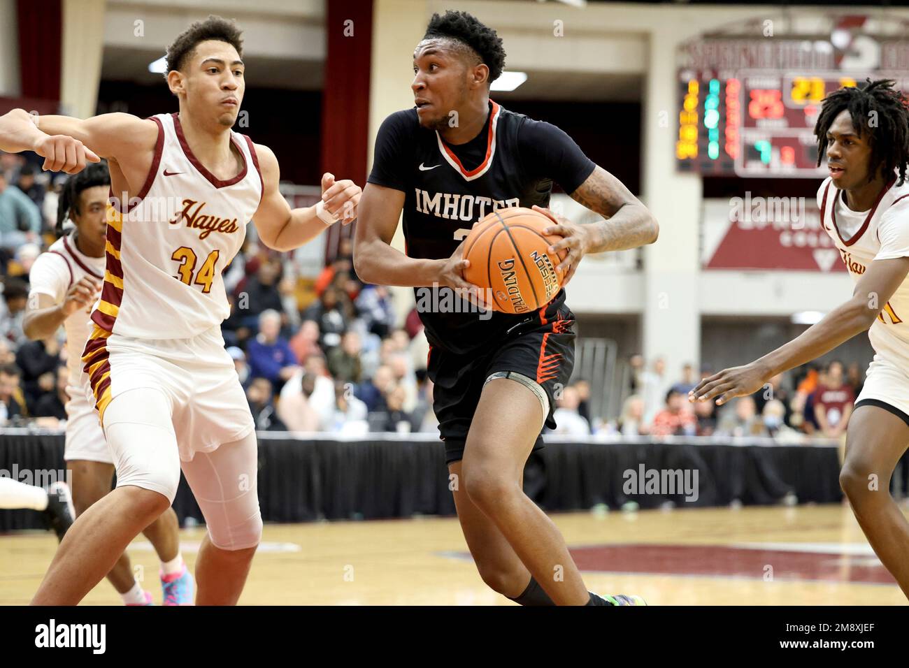 Imhotep's Justin Edwards #3 in action against Cardinal Hayes during a high school basketball game at the Hoophall Classic, Sunday, January 15, 2023, in Springfield, MA. (AP Photo/Gregory Payan) Stockfoto