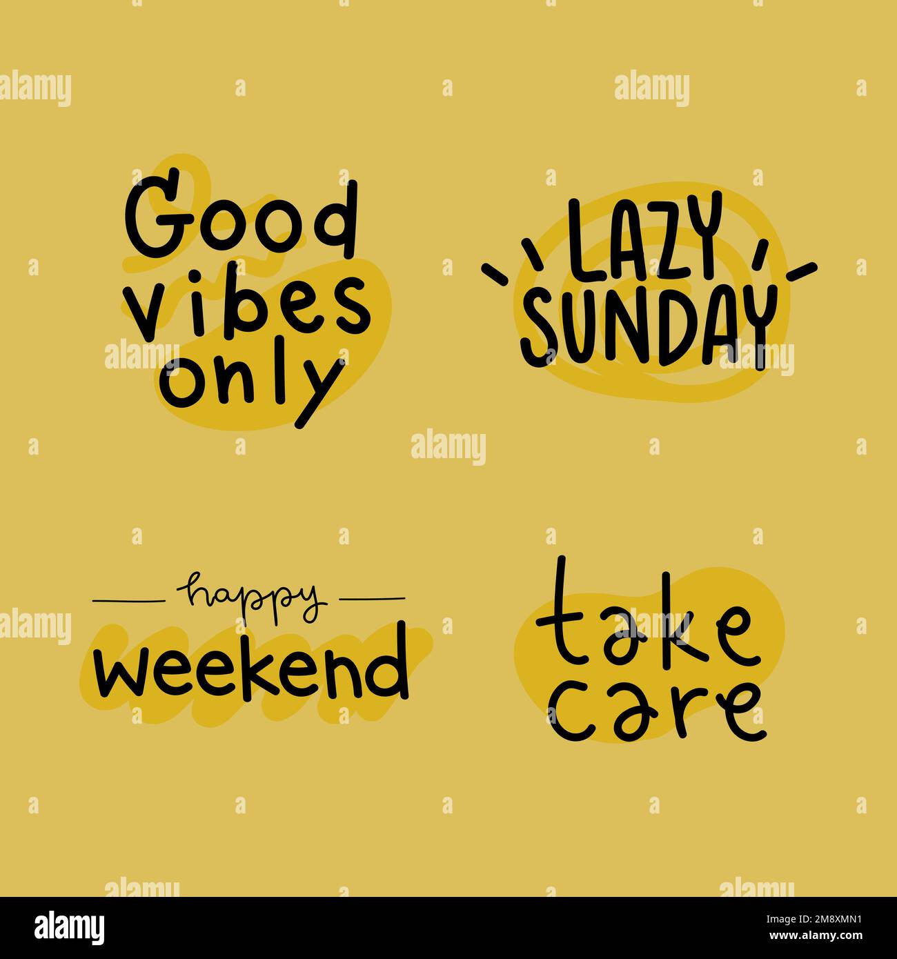 Nette Typografie auf einem gelben Hintergrund Set-Vektor Stock Vektor