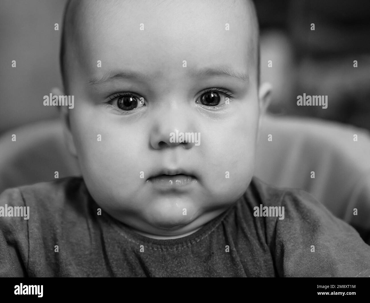 Schwarz-Weiß-Nahporträt eines kleinen Jungen Stockfoto