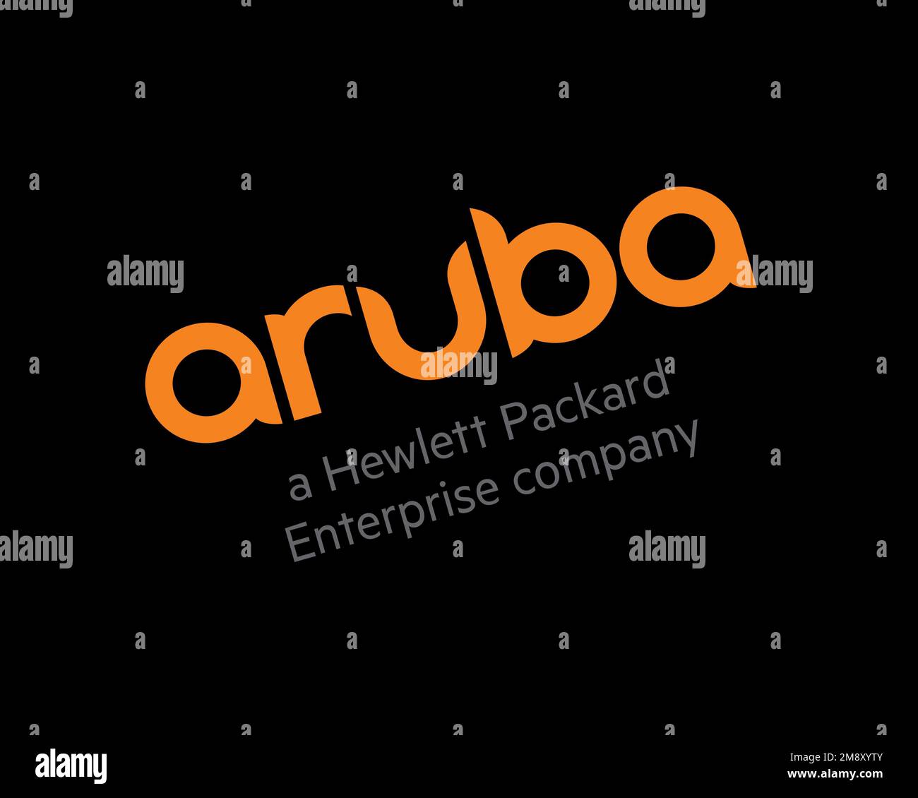 Aruba Networks, gedrehtes Logo, schwarzer Hintergrund Stockfoto