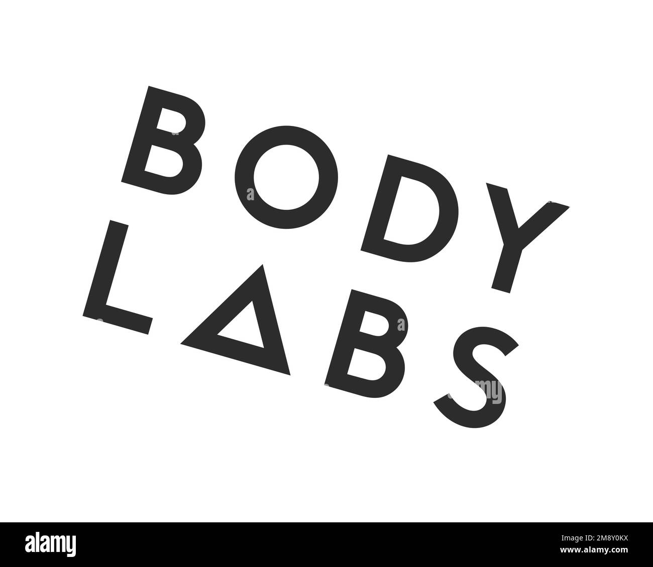 Body Labs, gedrehtes Logo, weißer Hintergrund B Stockfoto