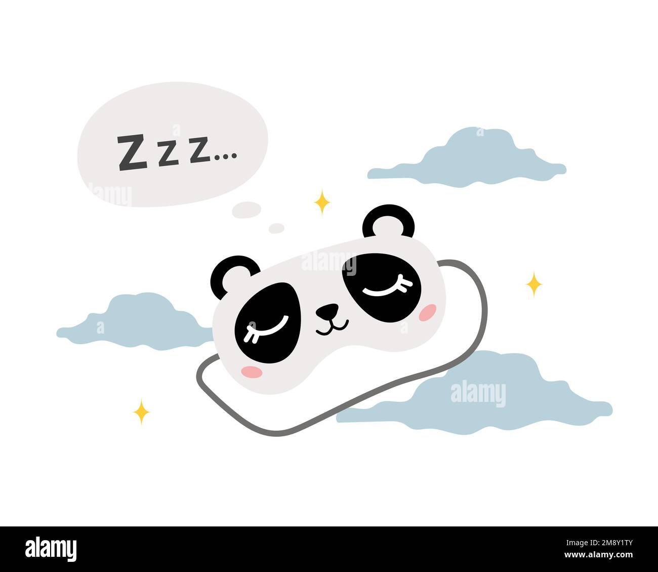Schlafmaske mit süßem Panda. Augenschutzzubehör mit Tier. Nachtwäsche zum Schlafen, Träumen und Entspannen. Komisches Pyjama-Element. Vektor Stock Vektor