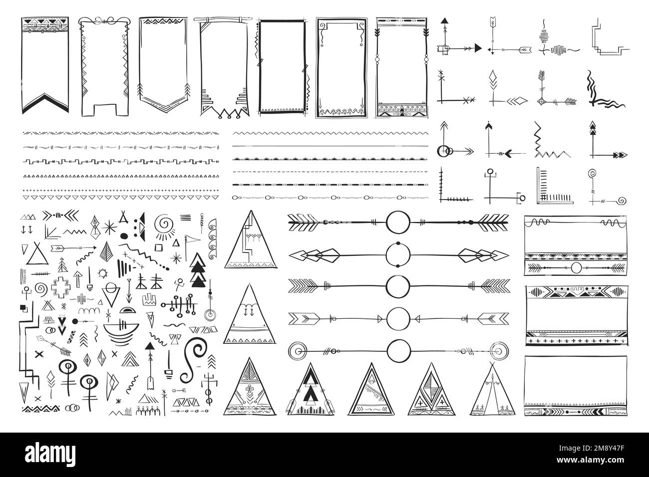 Vector Doodle handgezeichnetes Zierset im Bo-Stil Stock Vektor