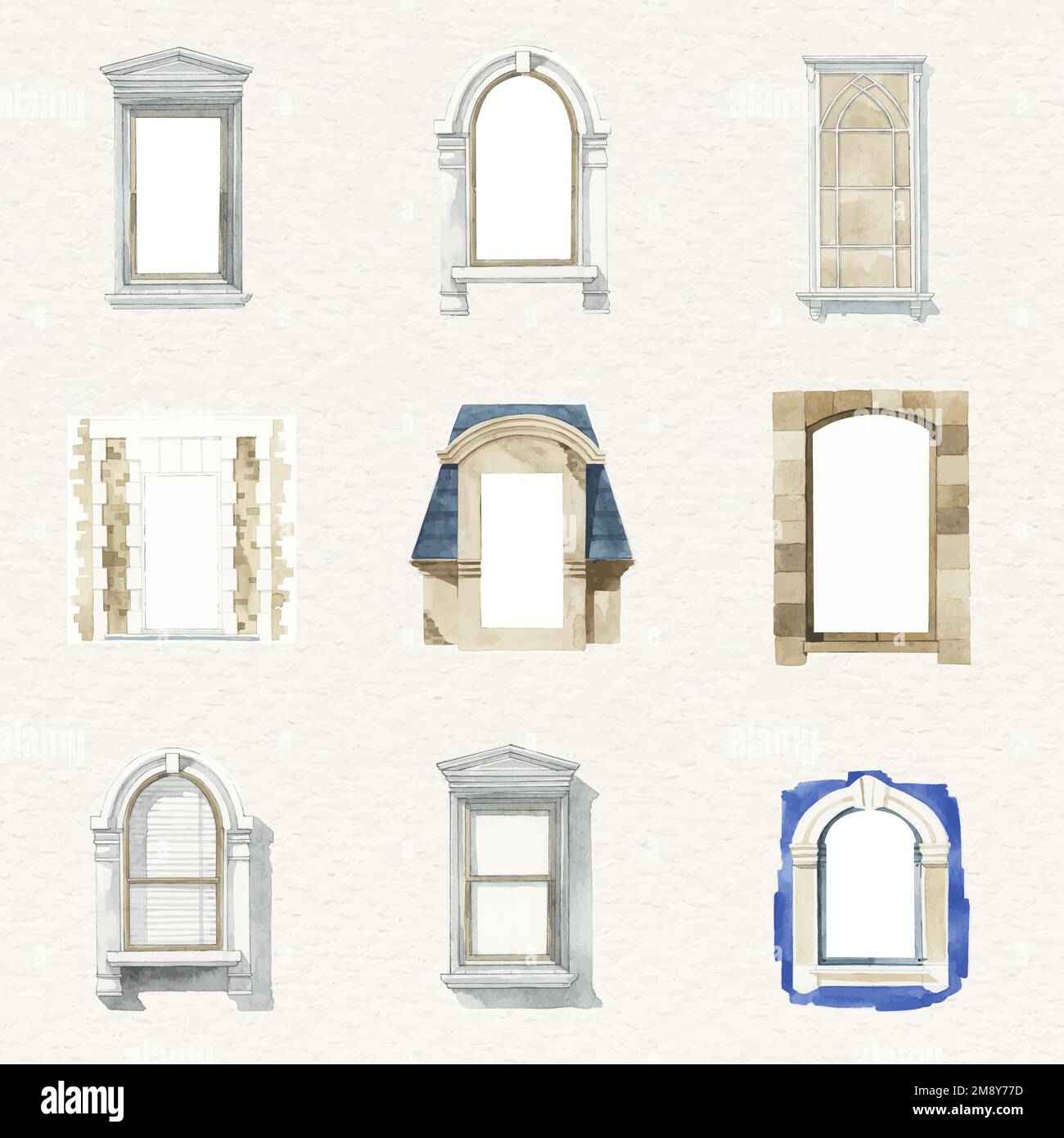 Vector alte europäische Architektur Aquarell-Sammlung Stock Vektor