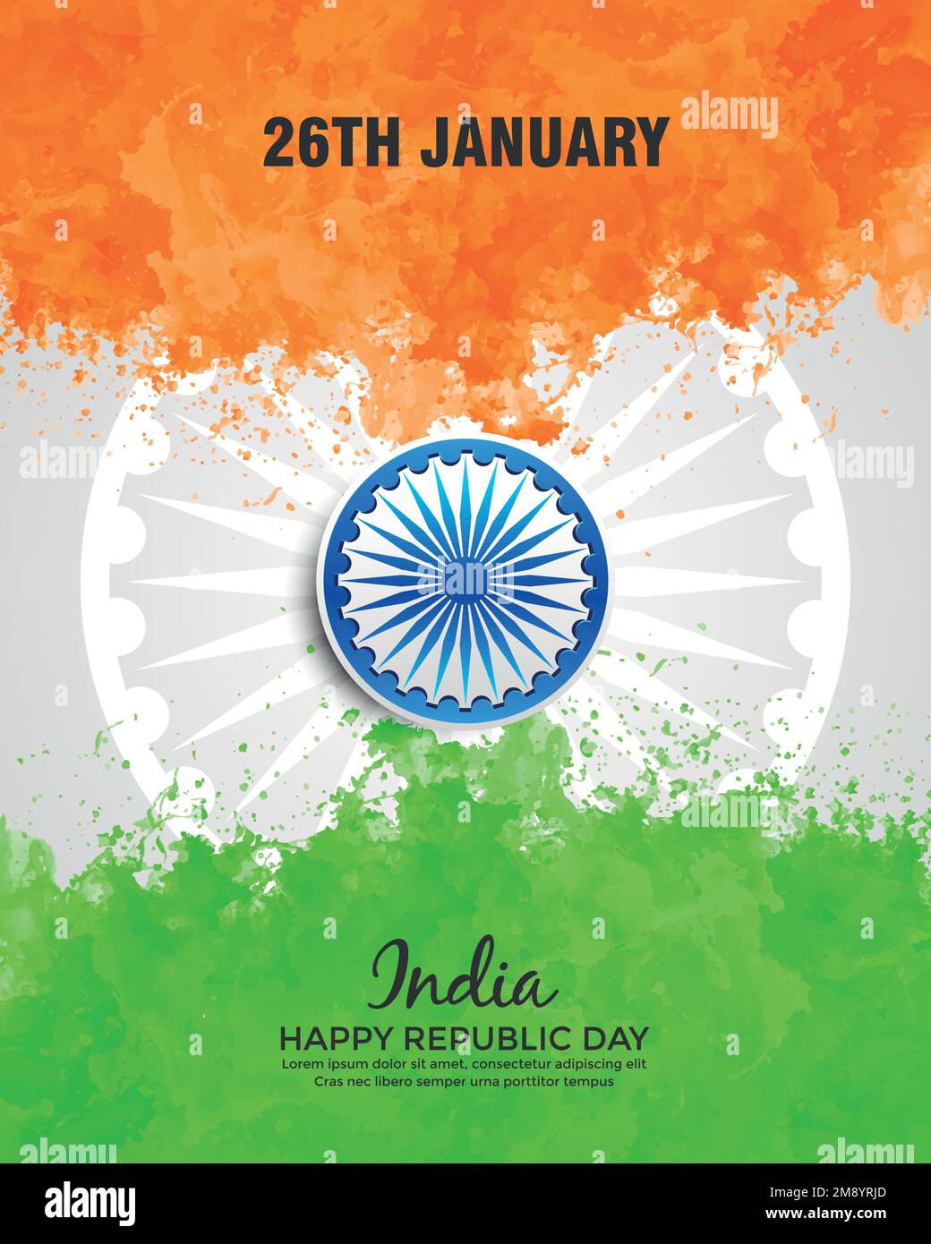 26. Januar Happy Republic Day of India dreifarbige Aquarellfarbe Hintergrund. Hintergrund der Vektordarstellung. Stock Vektor