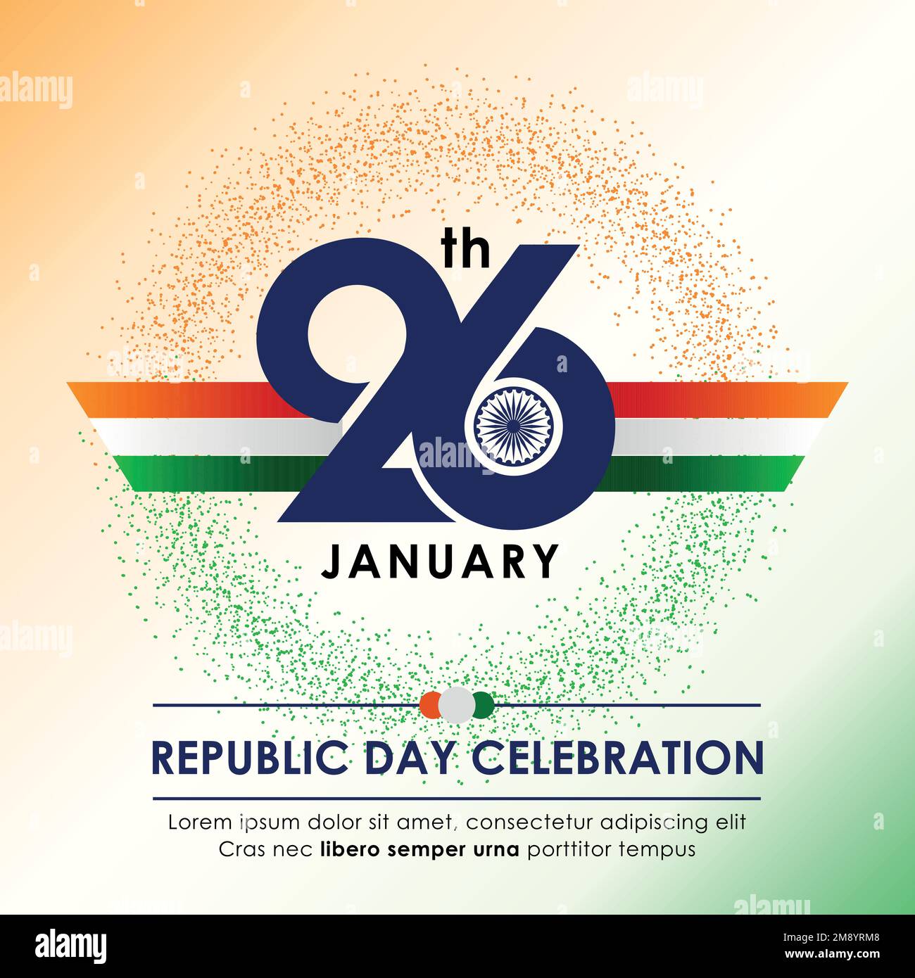 26. Januar, Happy Republic Day of India Celebration Concept mit Nummer 26 und indischem Flaggenvektor-Mnemonik-Design. Stock Vektor