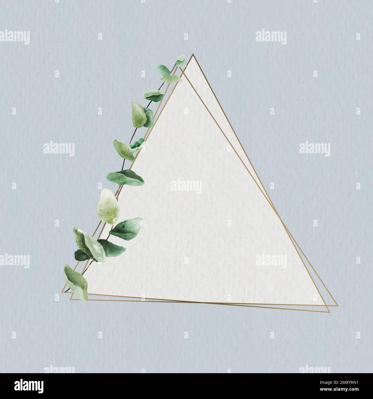 Handgezeichnetes Eukalyptusblatt mit dreieckigem goldenen Rahmenvektor Stock Vektor