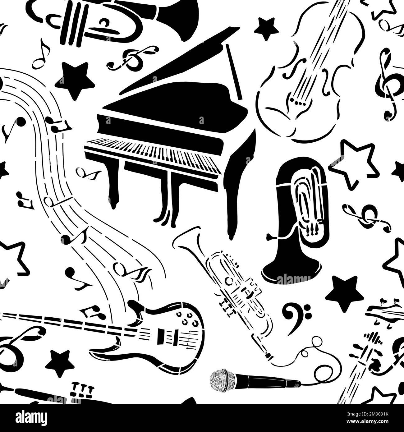 Nahtlose Musik- und Notenmuster. Vektordarstellung Stock Vektor