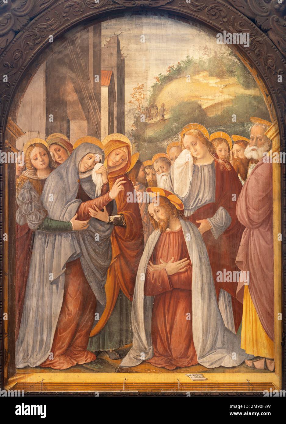 VARALLO, ITALIEN - 17. JULI 2022: Das Renaissance-Gemälde Jesus verlässt seine Mutter in der Kirche Chiesa Santa Maria delle Grazie von Fermo Stella Stockfoto