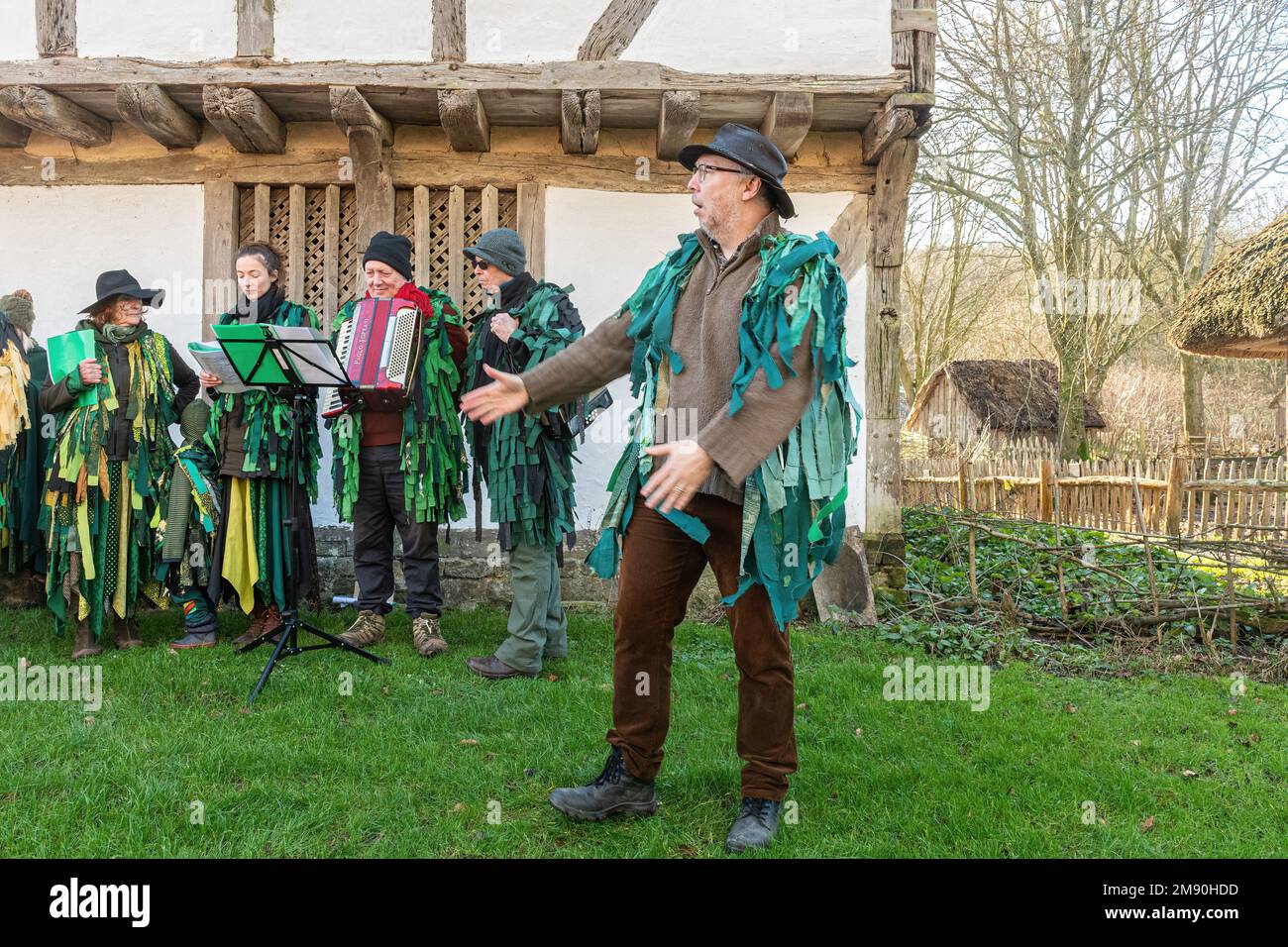 Wassailing-Veranstaltung im Weald and Downland Living Museum, Januar 2023, West Sussex, England, Großbritannien Stockfoto