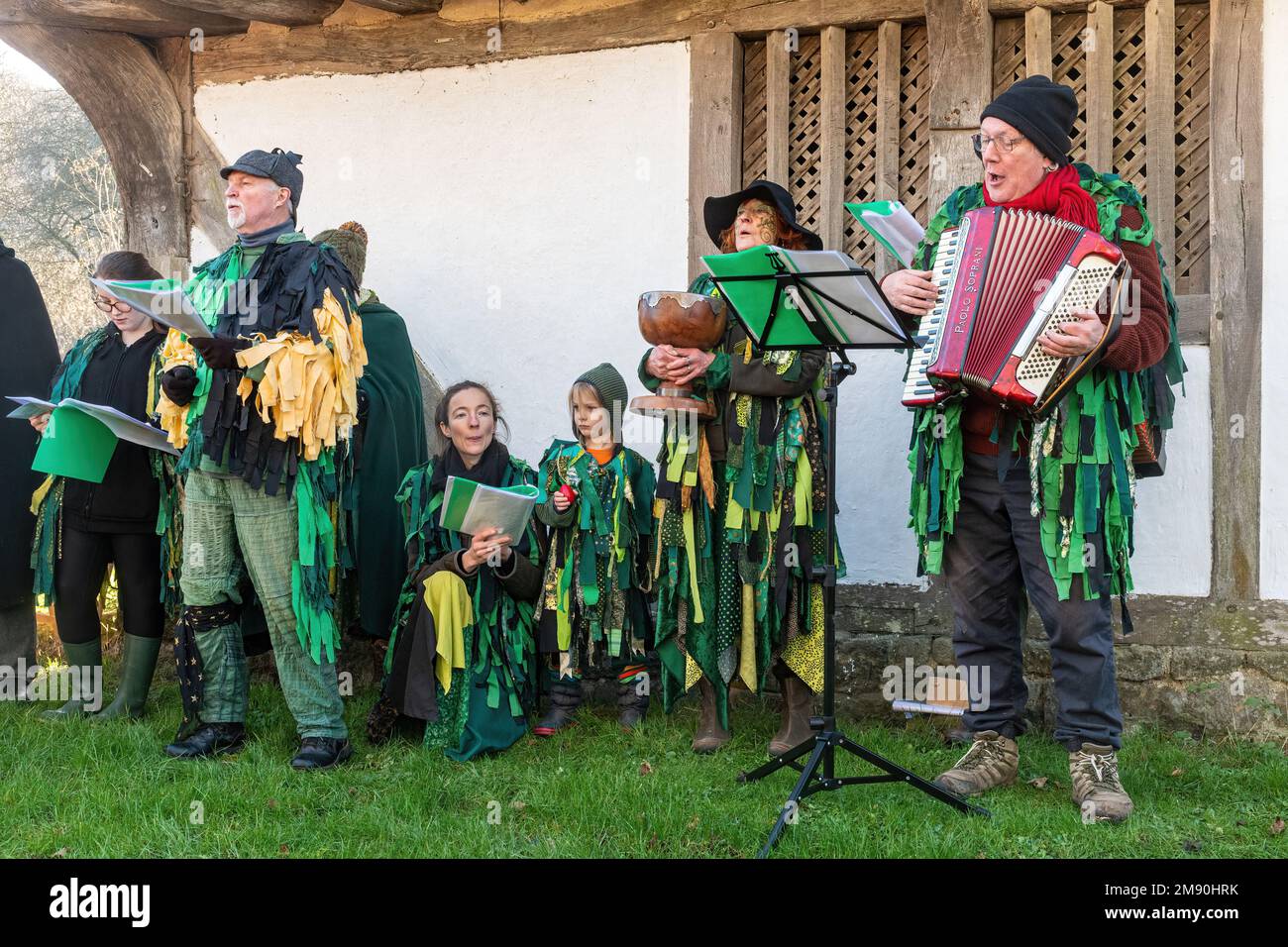 Wassailing-Veranstaltung im Weald and Downland Living Museum, Januar 2023, West Sussex, England, Großbritannien Stockfoto
