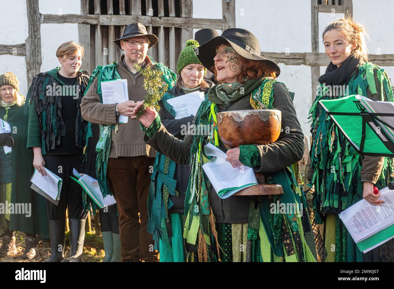 Wassailing-Veranstaltung im Weald and Downland Living Museum, Januar 2023, West Sussex, England, Großbritannien Stockfoto