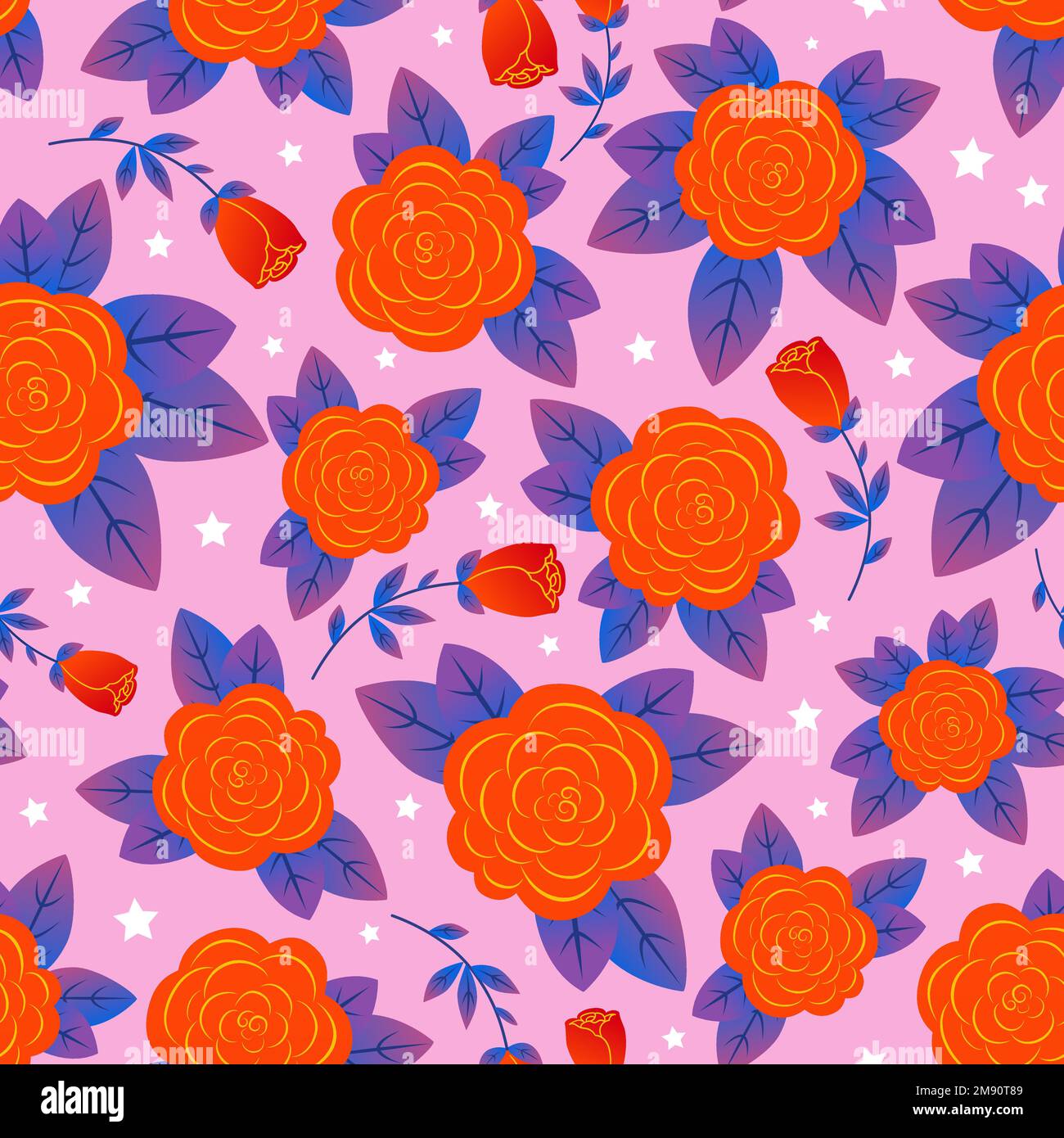Nahtloses Blumenmuster mit roten Rosen auf pinkfarbenem Hintergrund. Für Stoffdesign, Tapeten, Hintergründe, Sammelalben, Verpackungen, Geschenkpapier usw. Stock Vektor