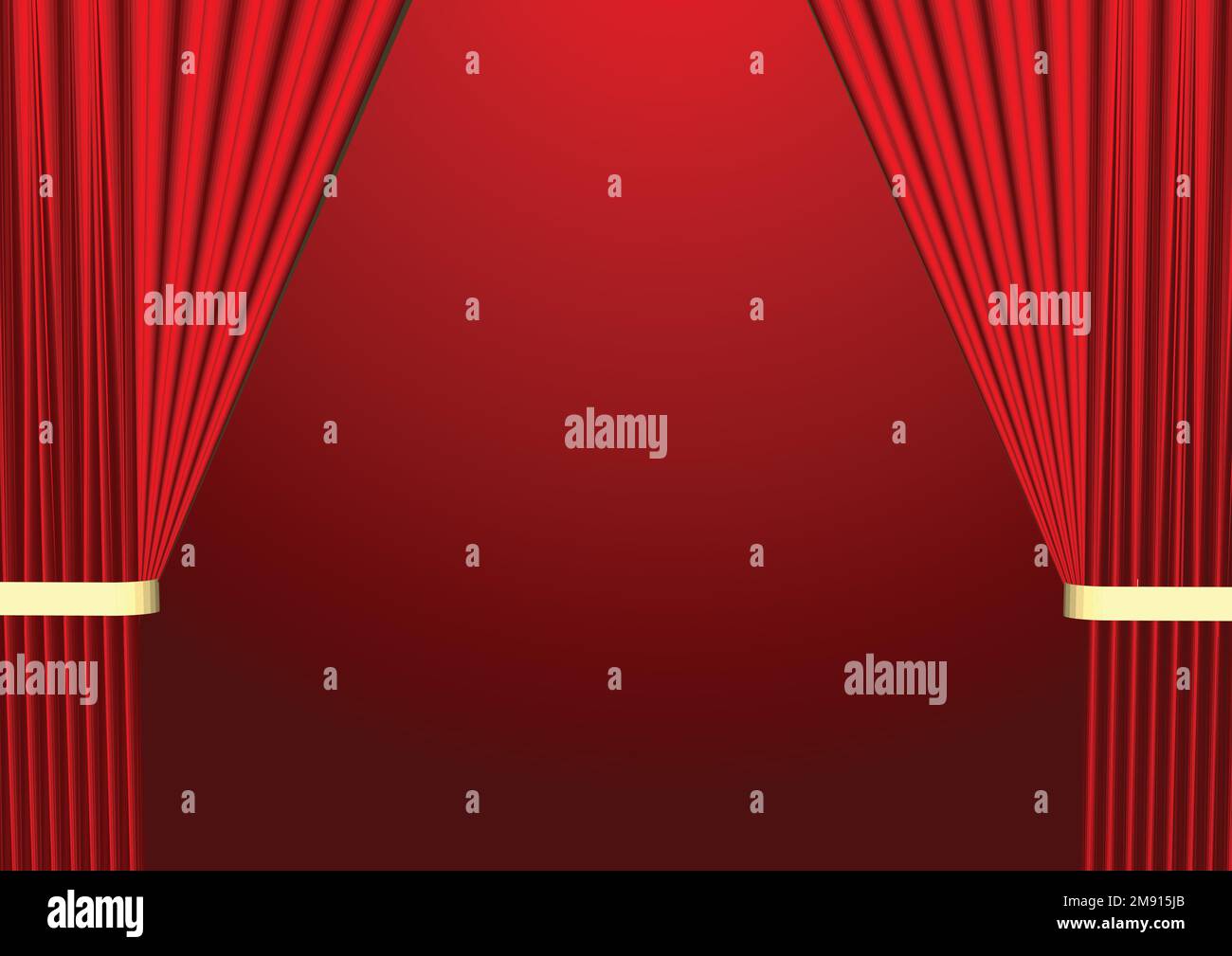 Roter Vorhang mit rotem Hintergrund geöffnet. Bitmap-Abbildung. Stock Vektor