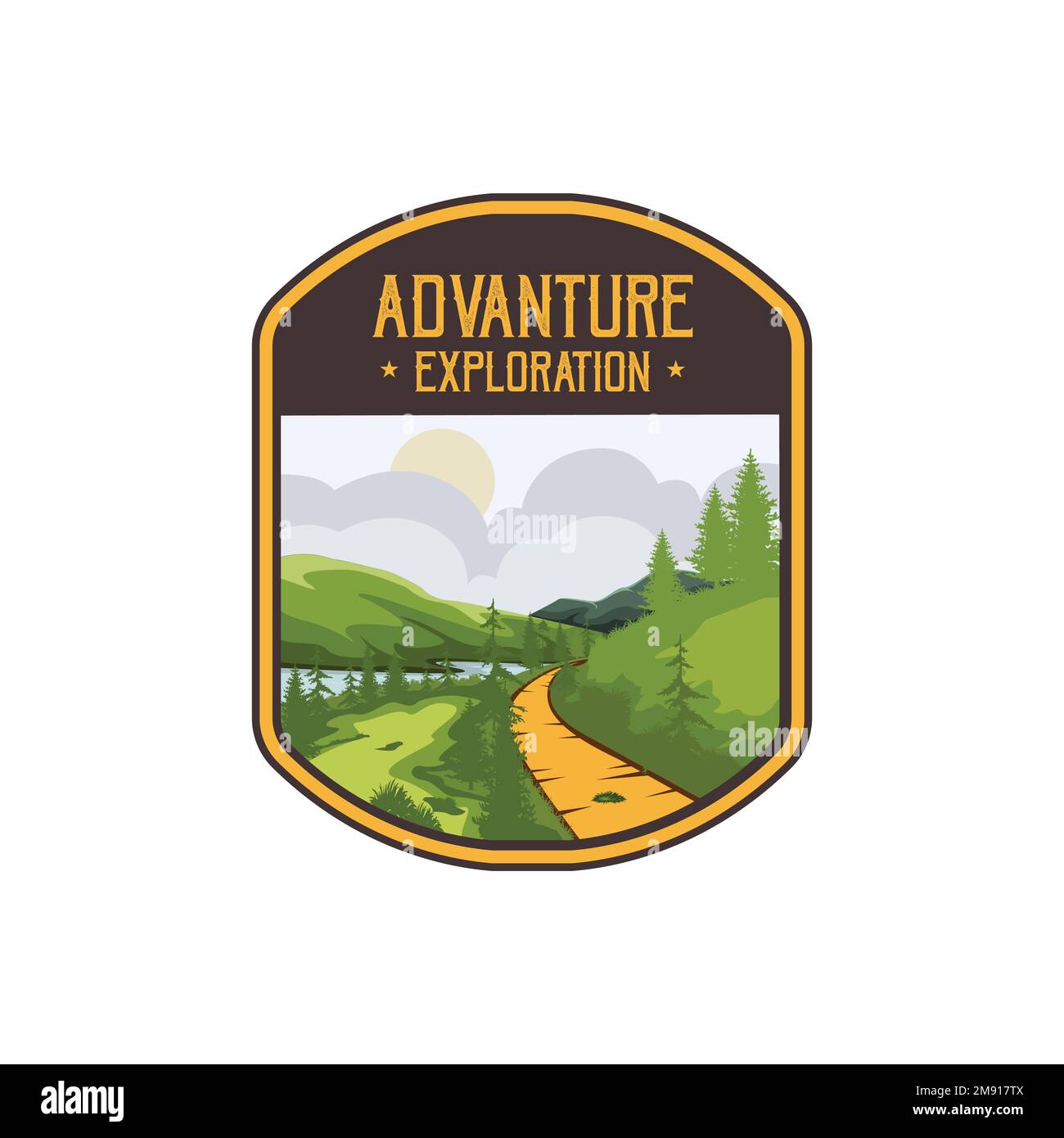 Adventure & Mountain Outdoor Vintage Logo Vorlage, Abzeichen oder Emblem Stil Pro Vector. Outdoor-Abenteuer Mit Mountain Logo, Abzeichen, Banner, Emblem Pro Stock Vektor