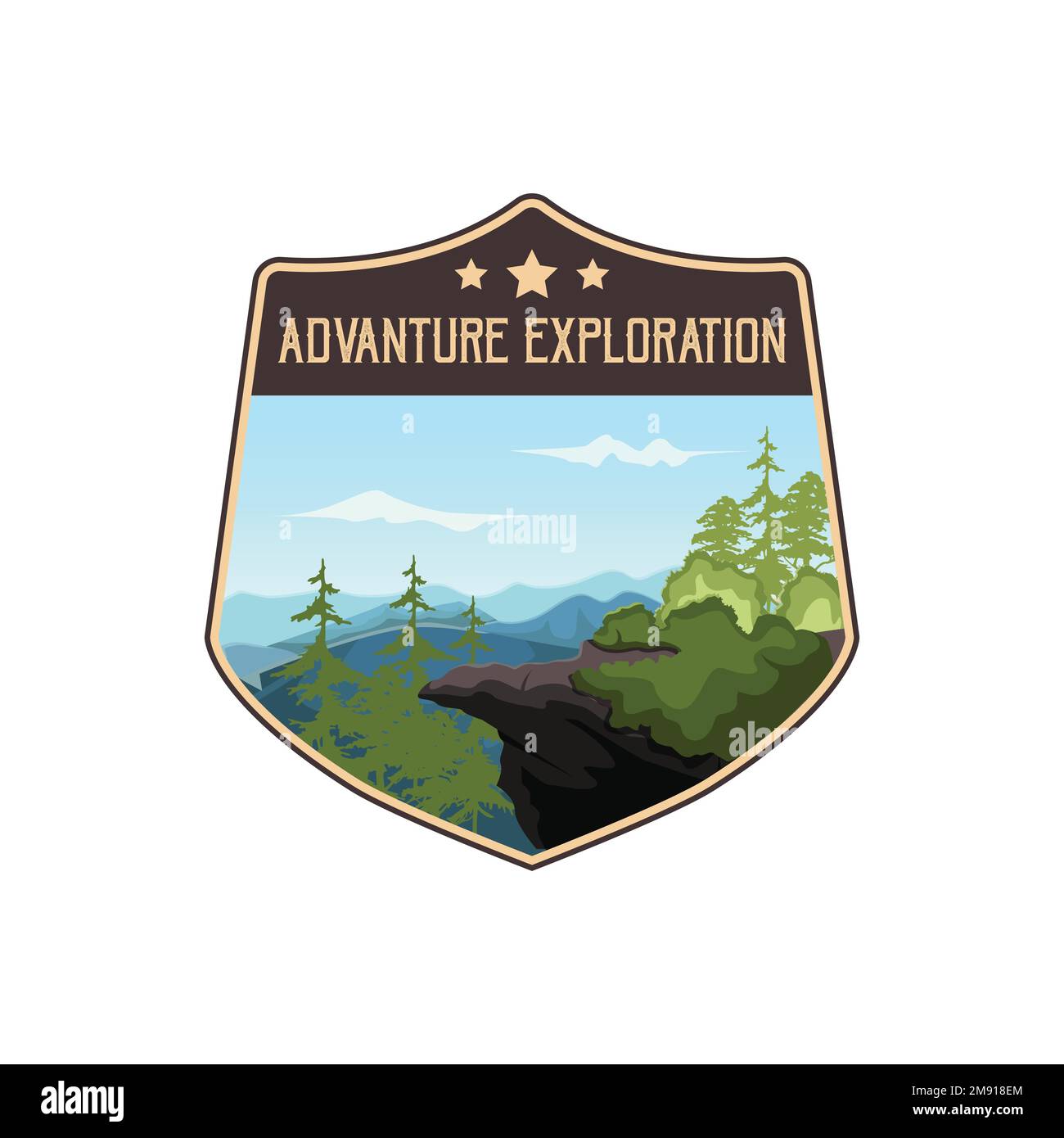 Adventure & Mountain Outdoor Vintage Logo Vorlage, Abzeichen oder Emblem Stil Pro Vector. Outdoor-Abenteuer Mit Mountain Logo, Abzeichen, Banner, Emblem Pro Stock Vektor