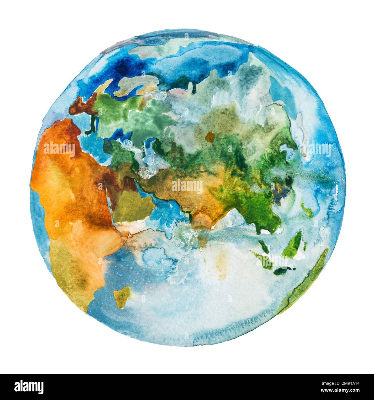 Asien, Europa und Afrika weltweit. Der Erdplanet. Aquarell Stockfoto