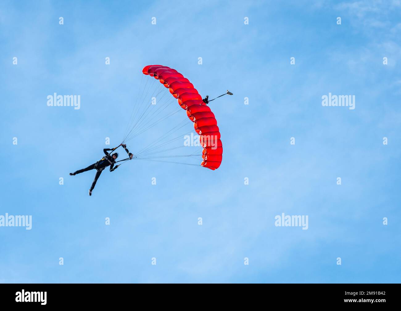 Rio Williams kommt zu einer Landung bei DZone Skydiving in Star Idaho Stockfoto